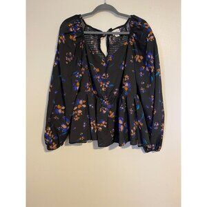 Ava & Viv Womens Floral Peasant Top Long Sleeve 2X Multicolor Smocked Artsy